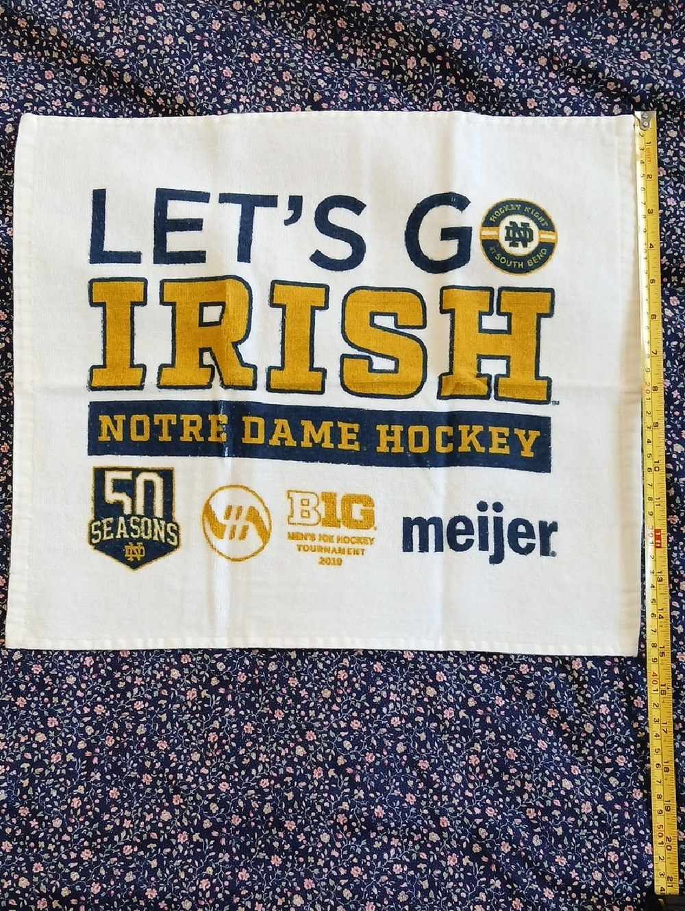 Let's Go Irish Notre Dame Hockey Rally Hand Towel - White & Gold & Navy